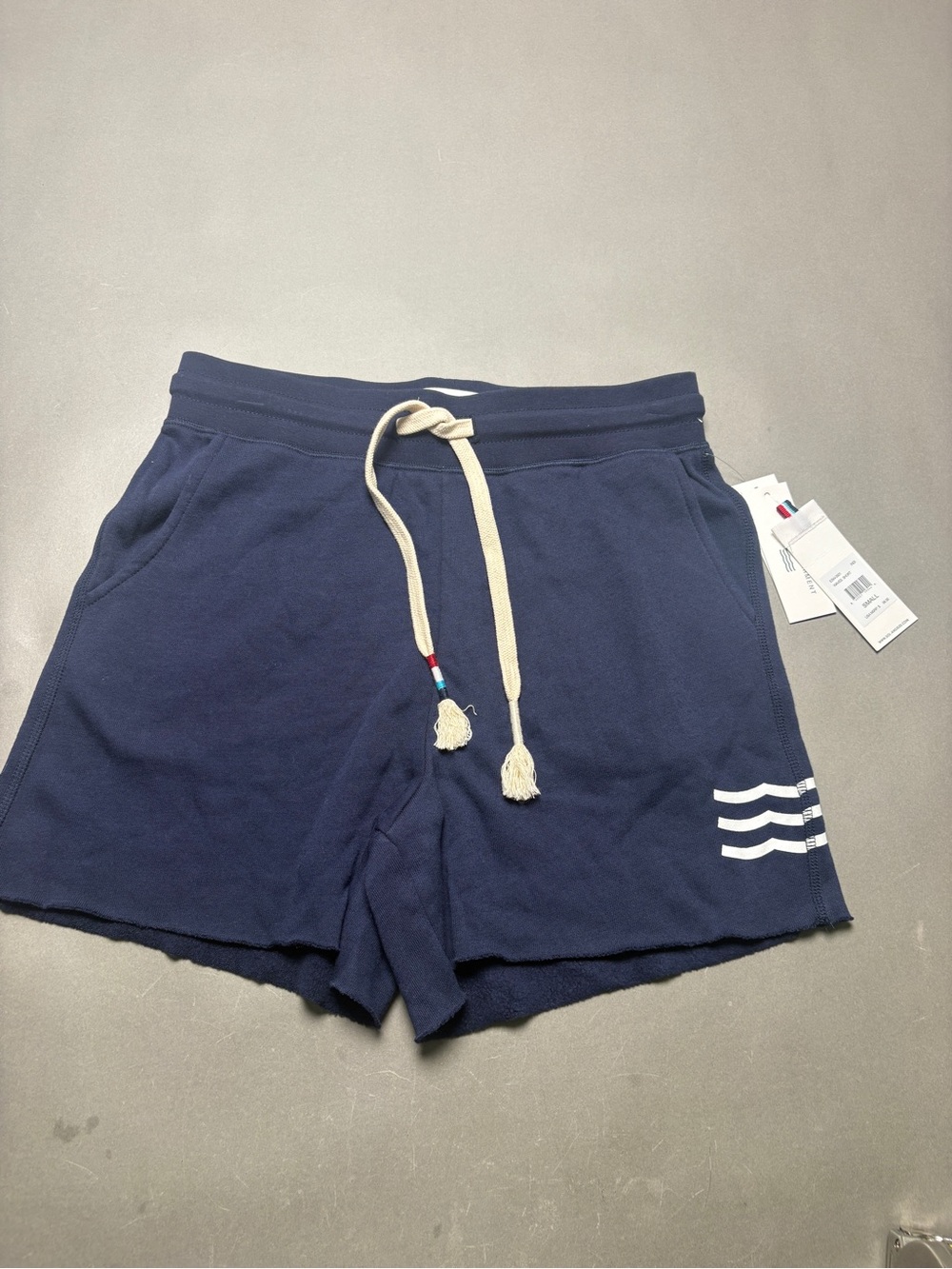 Sol Angeles Navy Shorts with White & Teal Tag Accent